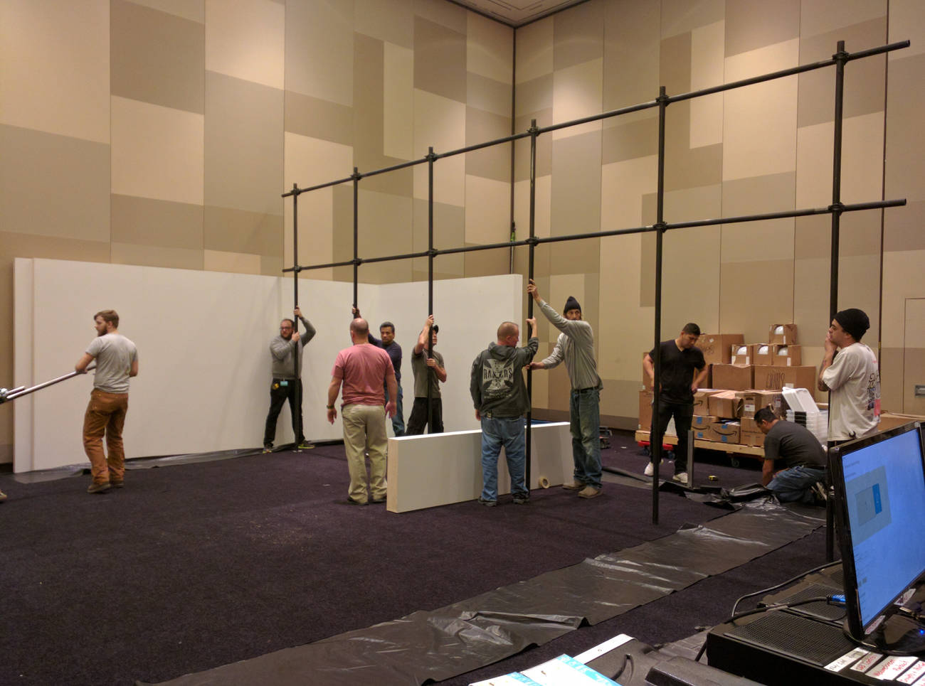 first section of truss installed at Spotify CES vegas