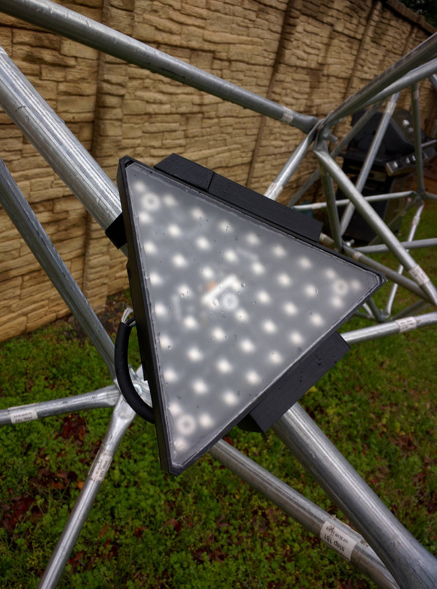 front of 3d printed led panel clipped onto metal bar