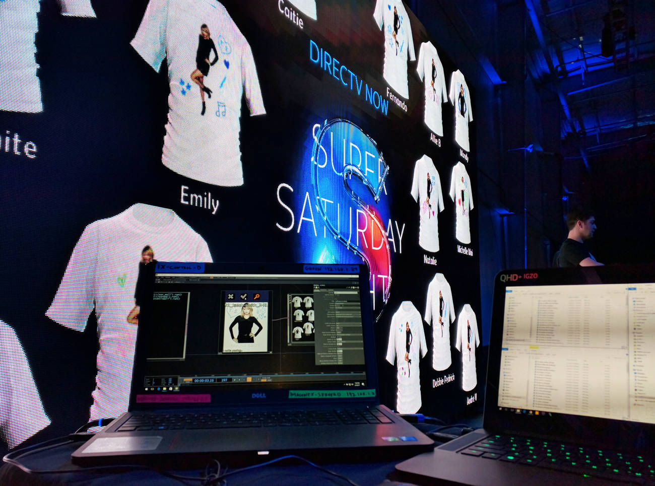 video wall graphics of the t-shirt designs in TouchDesigner